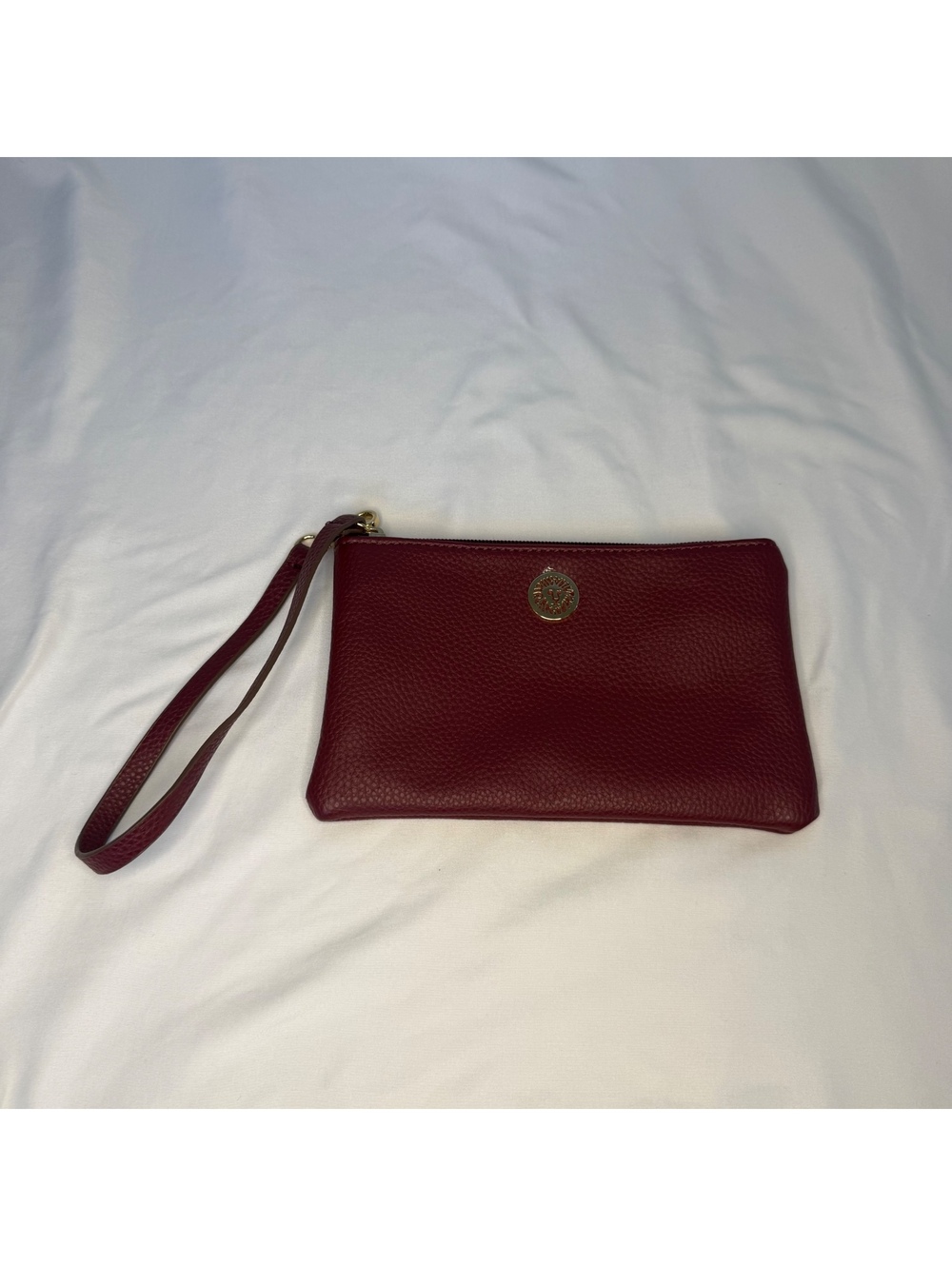 Anne Klein Burgundy Pebbled Leather Wristlet Clutch